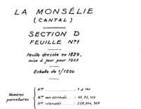 Cartouche de la 1&egrave;re feuille de la section D de la commune de Mons&eacute;lie (Cantal)